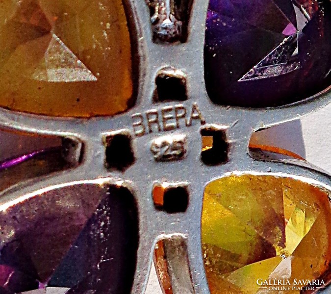 Brera 925 4 colored polished stone flower shaped pendant