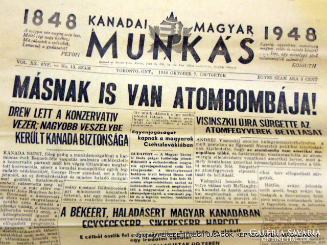 1948 október 7  /  Kanadai Magyar Munkás  /  Régi ÚJSÁGOK KÉPREGÉNYEK MAGAZINOK Szs.:  12476
