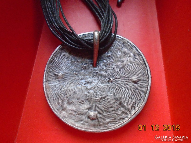 Large fire enamel pendant with stones. With concentric circles, on a multiple chain