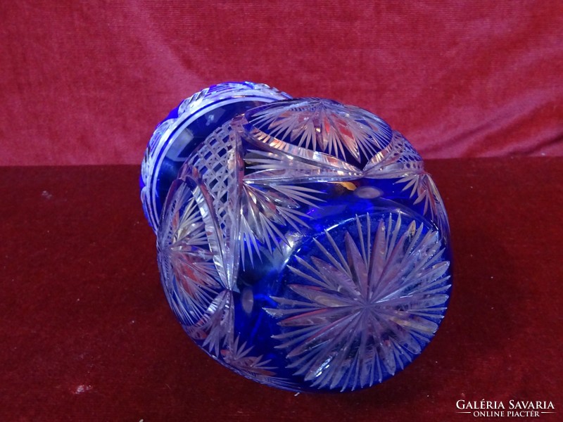 Ólomkristály  kobalt kék kézzel csiszolt váza, 17 cm magas. Vanneki!