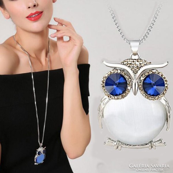 Mirror crystal owl sweater necklace