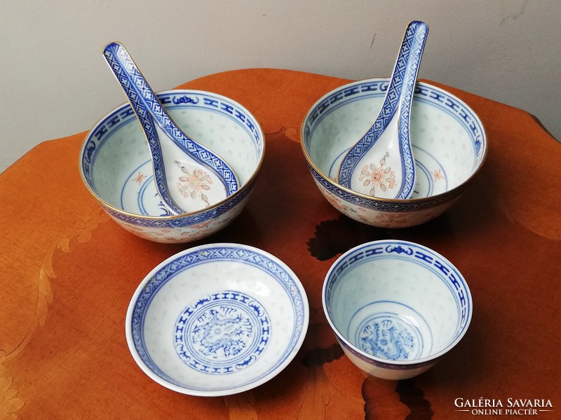 Kínai rizsszemes és sárkánymotívumos porcelán készlet pótló csomag