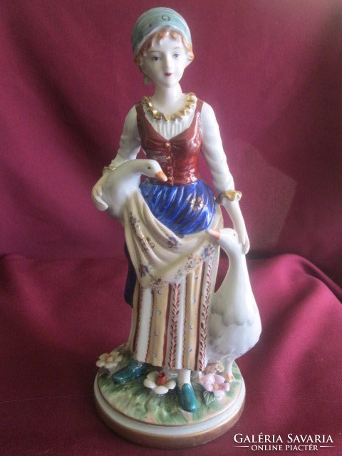 Porcelain with sword mark, lady with geese, flawless piece