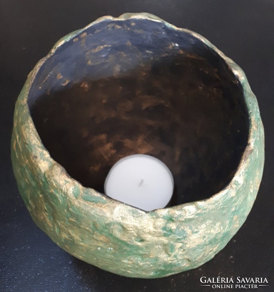 Handcrafted candle holder with patina