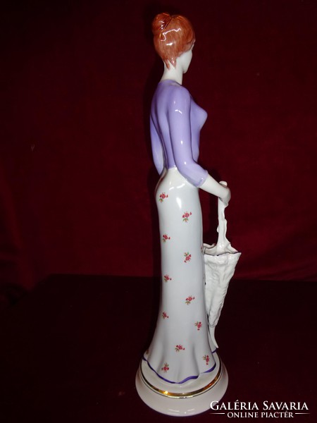 Hollóház porcelain figural statue, lady with umbrella, 41 cm high. He has!