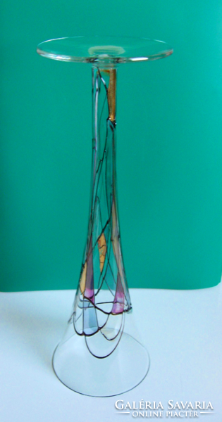 Aranyozott-színes Ólomüveg talpas szálváza – pezsgős kehely alakú
