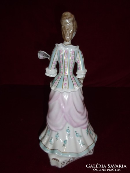 Hollóház porcelain figurative sculpture, lady with a fan, hand-painted, numbered. He has!