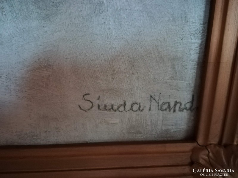 Siuda Nándor: Téli táj - nagyméretű olajfestmény, gyönyörű keretben