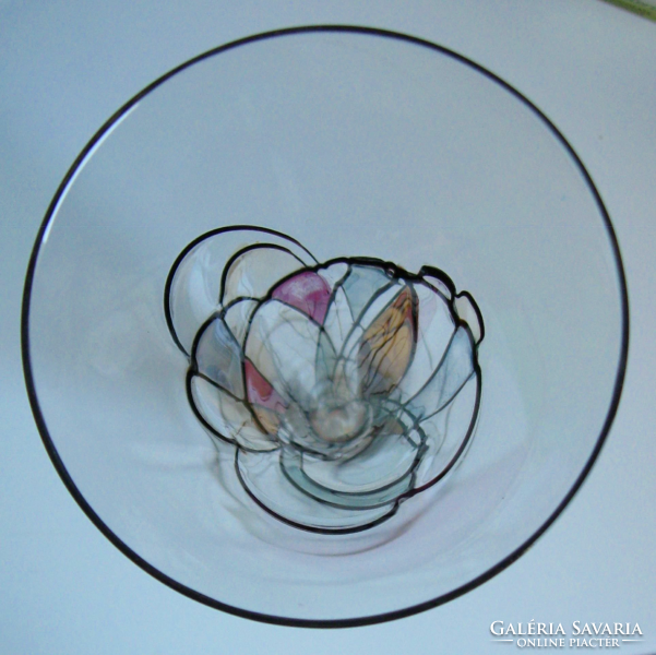 Aranyozott-színes Ólomüveg talpas szálváza – pezsgős kehely alakú