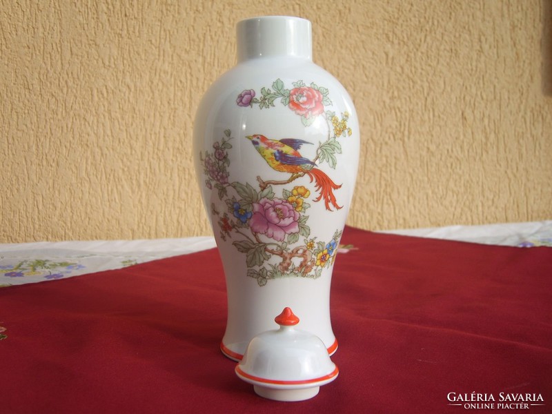 Paradicsom madaras Hollóházi fedeles váza- 25 cm.