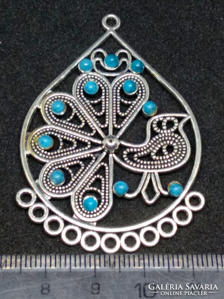 Tibetan silver filigree turquoise stone peacock pendant