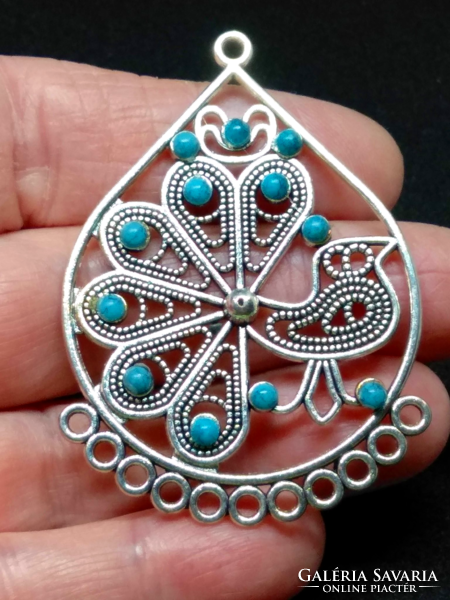 Tibetan silver filigree turquoise stone peacock pendant