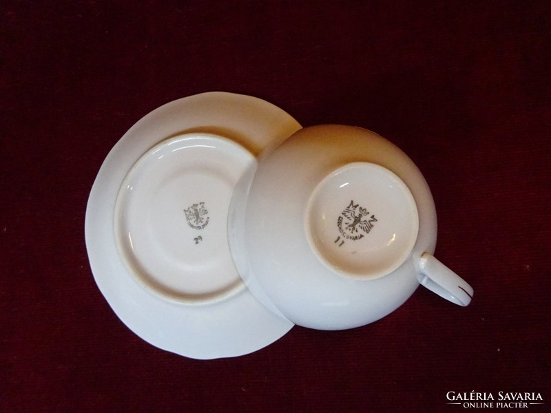 MZ Csehszlovák porcelán teáscsésze + alátét, arany szegélyes, vitrin minőség. Vanneki!