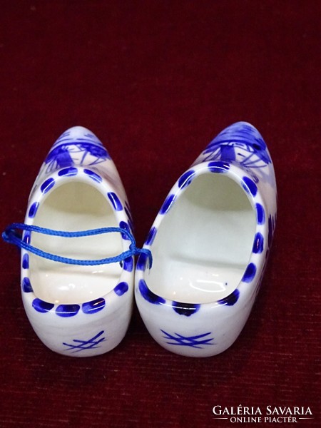 Pair of Dutch porcelain slippers with cobalt blue pattern and windmill. Hand painted .. There are!