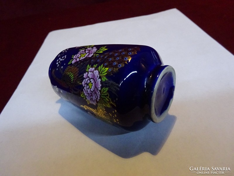 Kobalt kék kézzel festett, arany fácánt ábrázoló váza, 9,2 cm magas. Vanneki!
