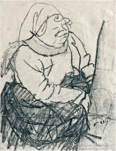 Ferenc Reichental - French peasant woman, 1921, charcoal drawing (individual drawing)