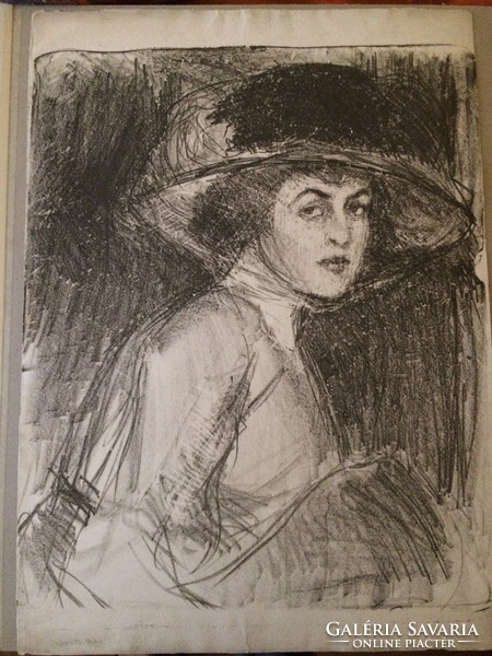 Péter Dobrovits (petar dobrovic) - lady in a hat, lithograph, 1910