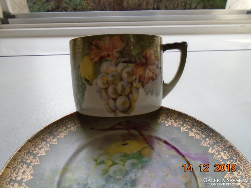 Antique painting-like fruit still life with teacup coaster.