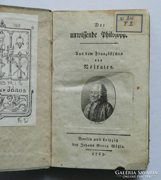 Voltaire: Der unwissende Philosoph. Aus dem Französischen. Berlin / Leipzig [Wien], 1785