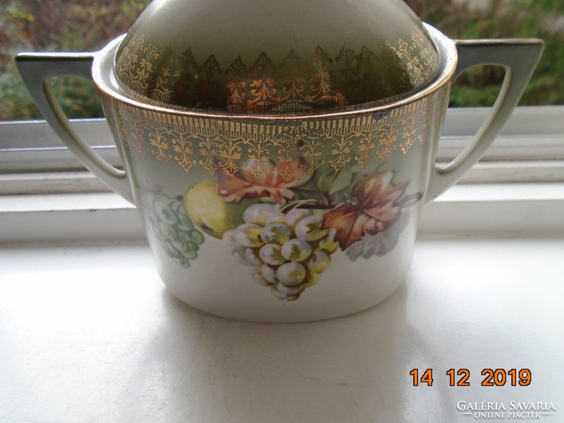 Antique painting-like fruit with still life. Sugar bowl with lid