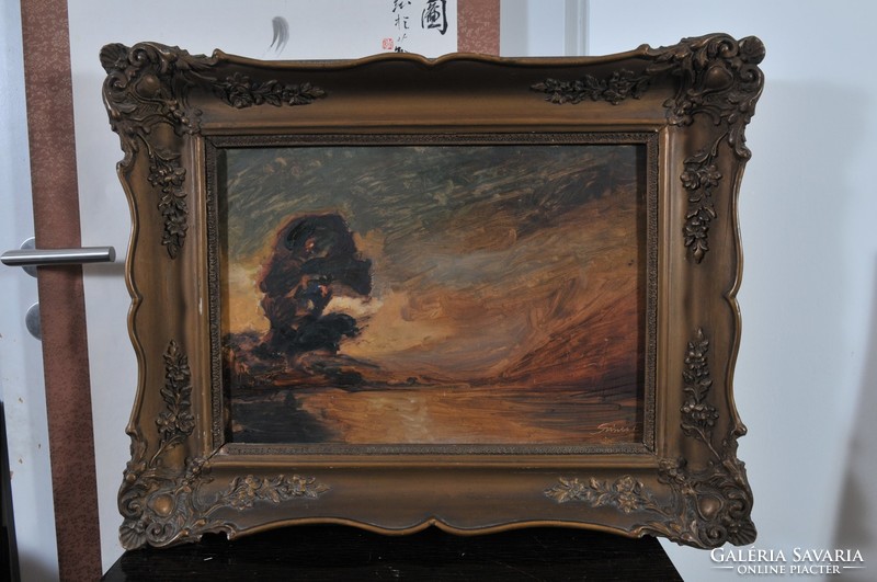Színes Elemérnek tulajdonítva (1886- ?): Vízparti fa, tájkép