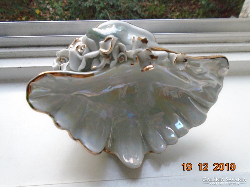 Handmade, pearled with plastic flowers, mother of pearl glazed shells
