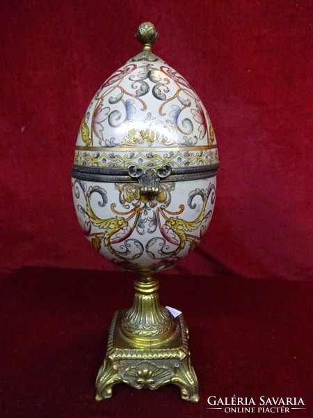 Faberge type porcelain egg - open - with bronze socket, 40 cm high. He has!