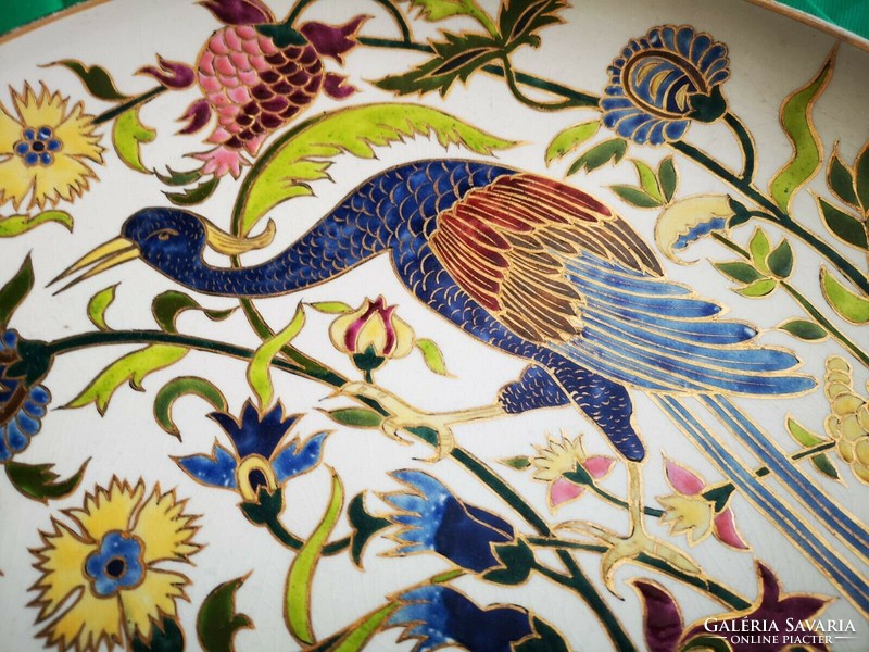 Zsolnay Fali tál mitikus madarakkal, 1880,  46 cm