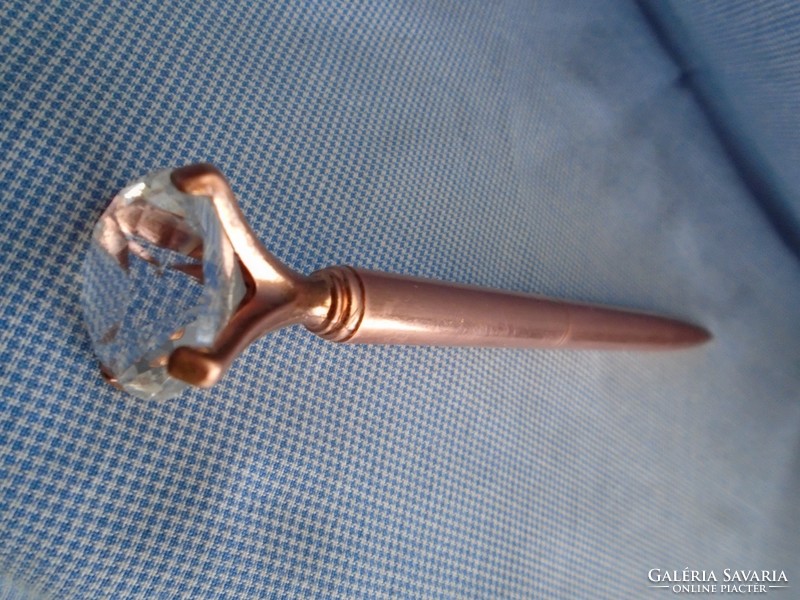 Antik rózsa aranyozott golyóstoll az '50-60-as évekből IF tisztaságú víztiszta topáz kővel