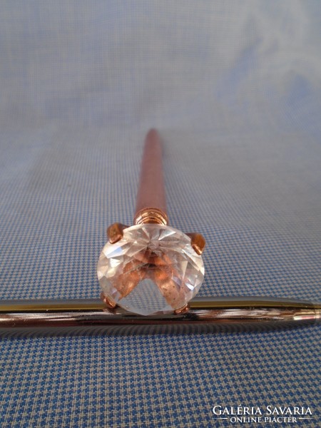 Antik rózsa aranyozott golyóstoll az '50-60-as évekből IF tisztaságú víztiszta topáz kővel