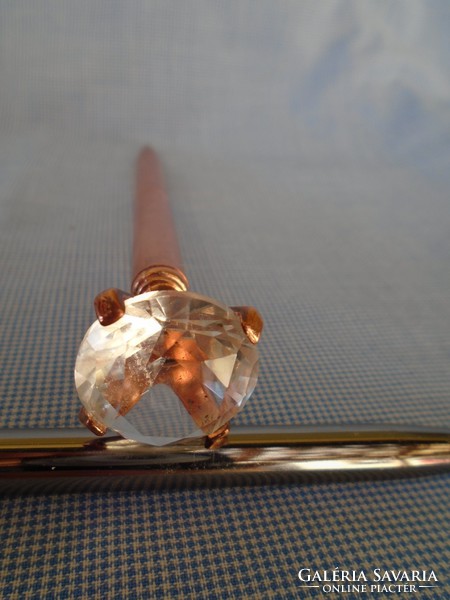 Antik rózsa aranyozott golyóstoll az '50-60-as évekből IF tisztaságú víztiszta topáz kővel