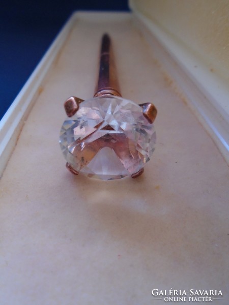 Antik rózsa aranyozott golyóstoll az '50-60-as évekből IF tisztaságú víztiszta topáz kővel