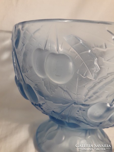 Reduced price for only this much !!!Barolac cherry-patterned blue glass serving bowl centerpiece