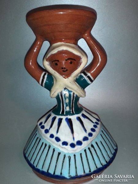 Now it's worth taking!!! Ceramic marked town hall candle holder in the shape of a woman, a rare figure, folk majolica