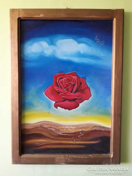 Borgula ágnes (tov) - meditative rose - collezione dali contemporary oil / wood fiber painting signed