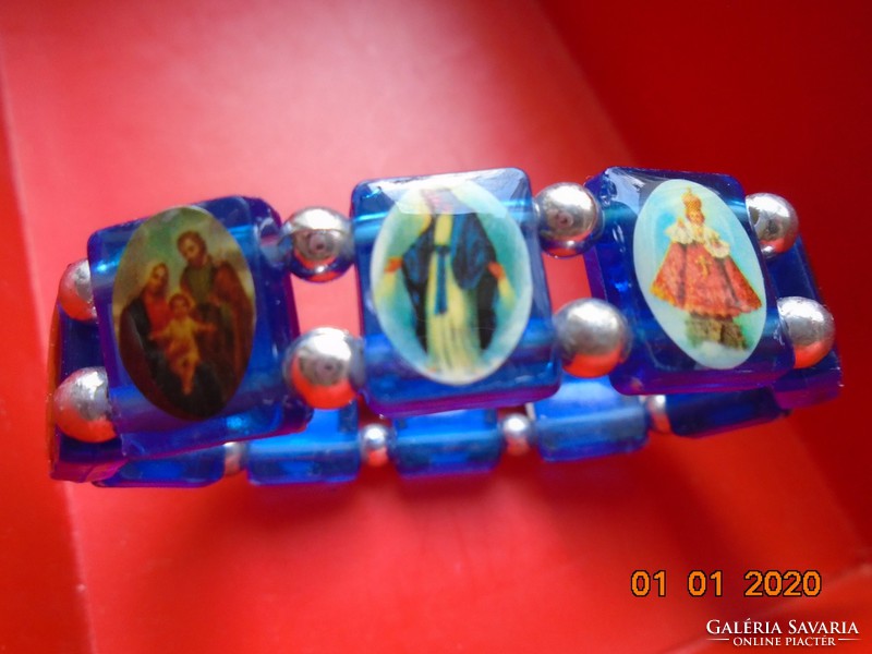 Royal blue bracelet with colorful images of saints