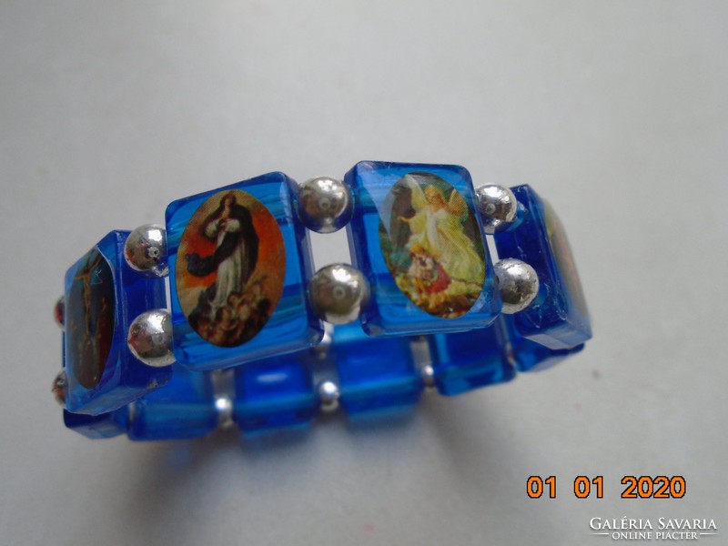 Royal blue bracelet with colorful images of saints