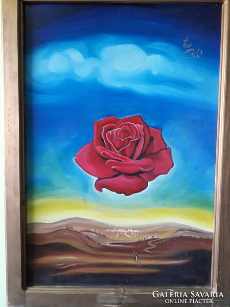 Borgula ágnes (tov) - meditative rose - collezione dali contemporary oil / wood fiber painting signed