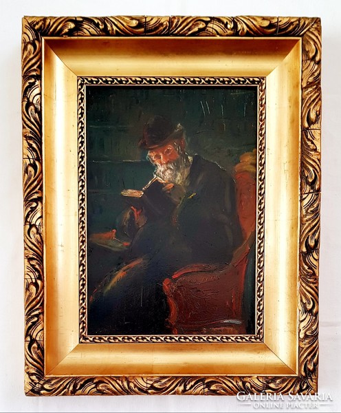 Reading rabbi marked painting with 