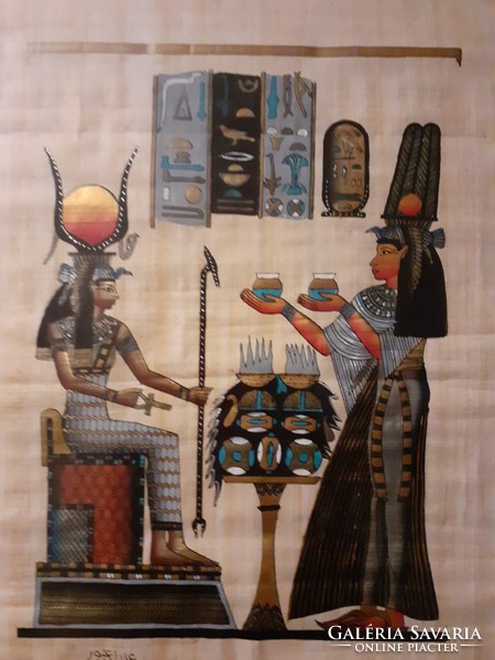 Signed Egyptian picture painted on papyrus