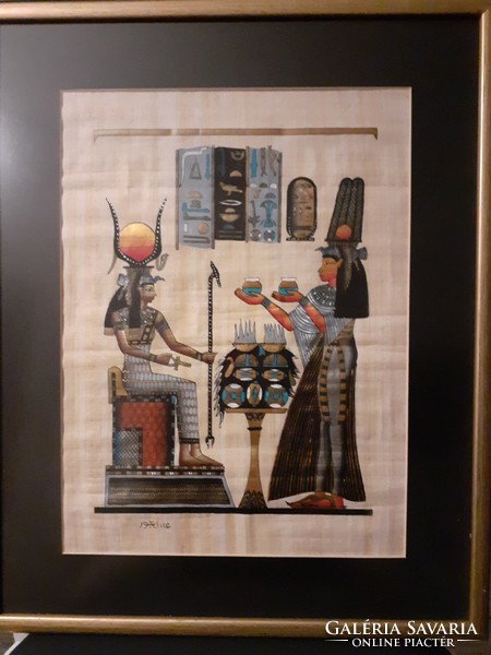 Signed Egyptian picture painted on papyrus