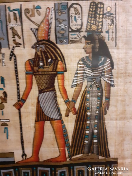 Papiruszra kézzel festett szignózott egyiptomi kép