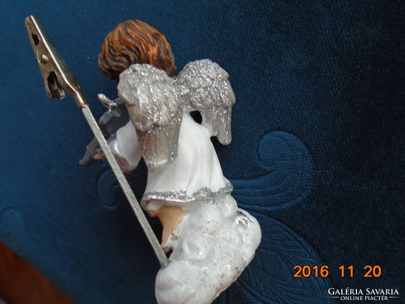 Hand painted musical angel with silver wings