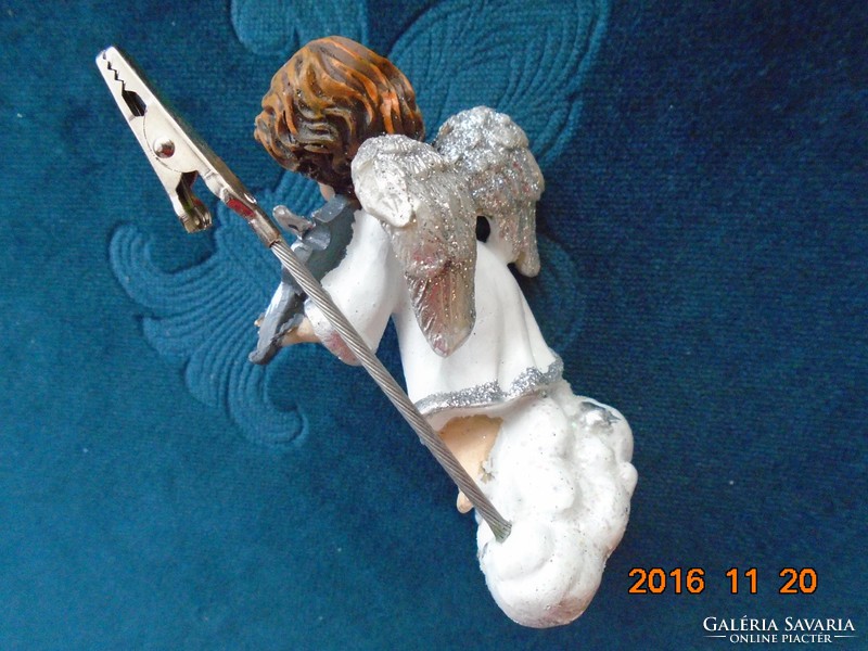 Hand painted musical angel with silver wings