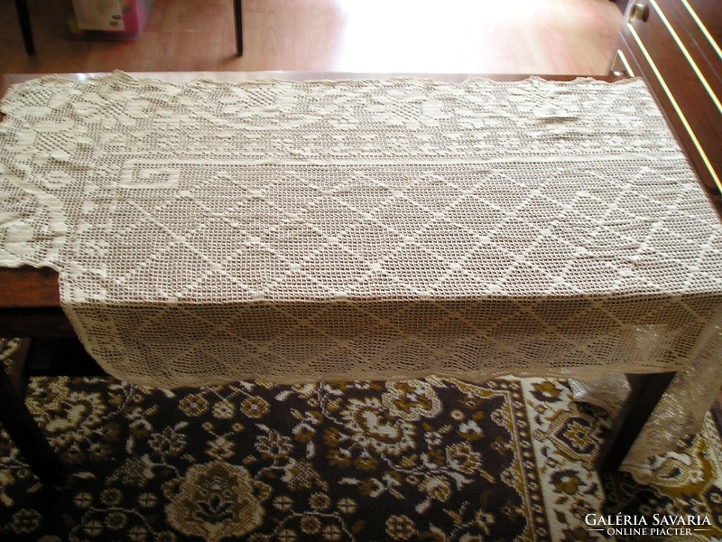 Crocheted needlework - large tablecloth for furniture. - 180X65 cm.