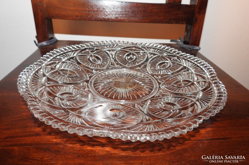 Old ribbed patterned glass serving plate cake plate