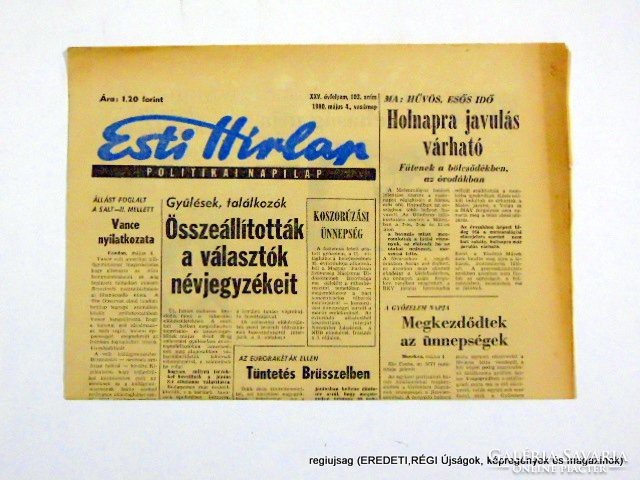 1980 május 4  /  Esti Hírlap  /  E R E D E T I, R É G I Újságok Szs.:  12648