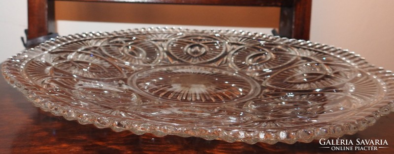 Old ribbed patterned glass serving plate cake plate