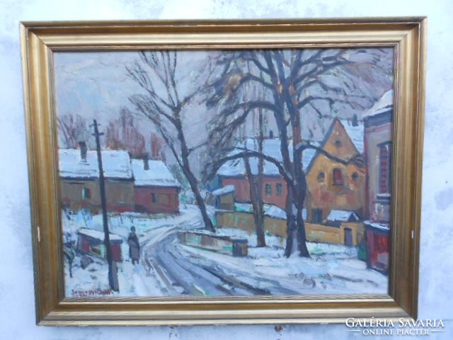 Somogyi imre (1918-1999) snowy street.Szentendre. Képcsarnokos. Rudnay and Bernate disciple
