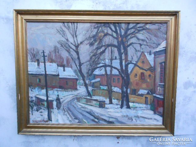 Somogyi imre (1918-1999) snowy street.Szentendre. Képcsarnokos. Rudnay and Bernate disciple